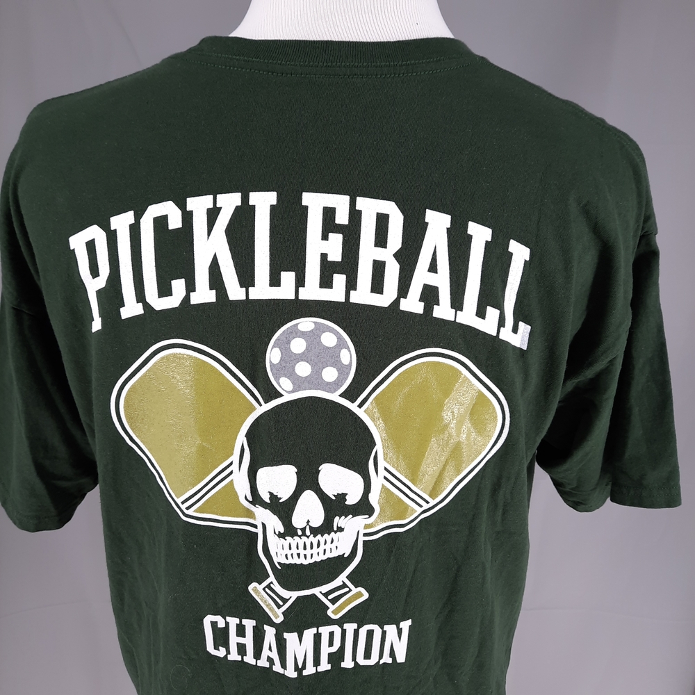 Pickleball Champion Green T-Shirt Adult XL Skull and Paddles